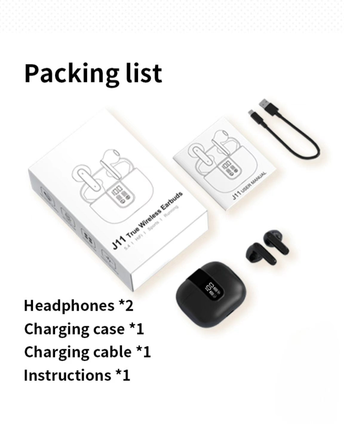 Digital Display TWS Bluetooth Earphones with Dual Microphone ENC, Low Latency, and Ultra-Long Battery Life for Music.