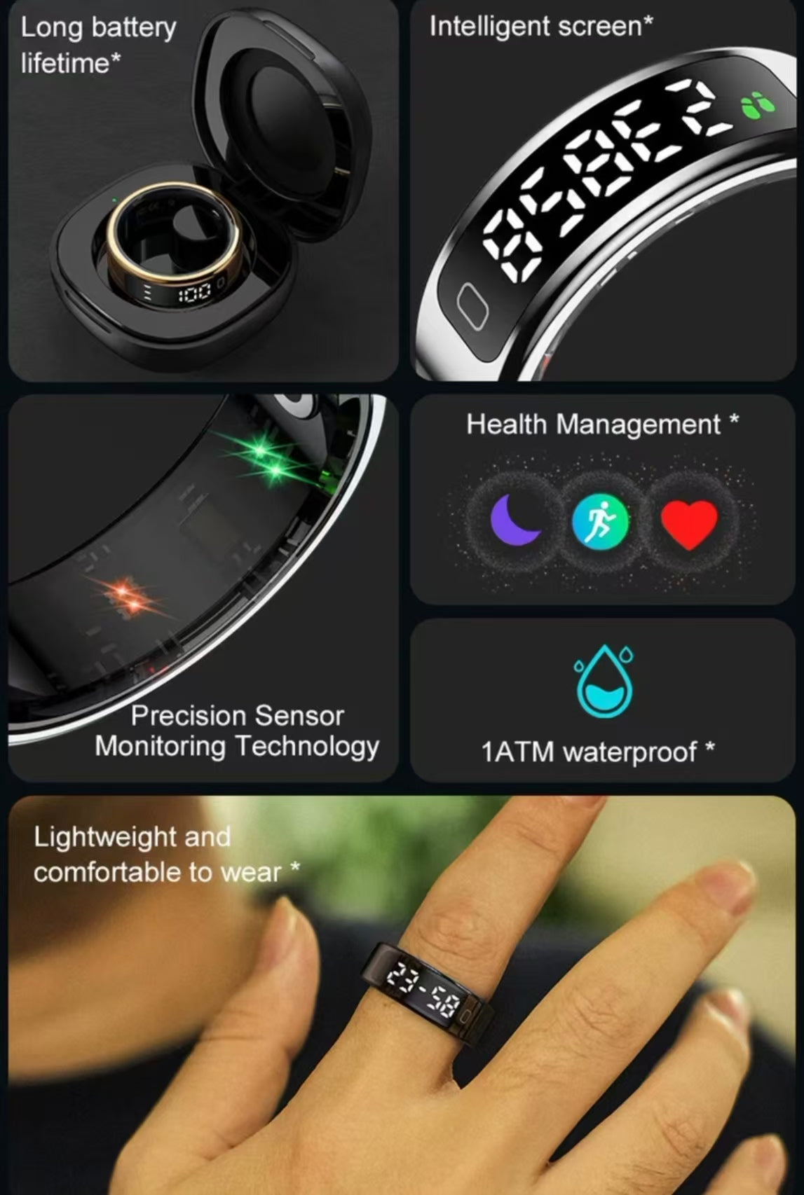 R11C Smart Ring: with Display Screen, Heart Rate, Blood Oxygen & Sleep Monitoring, Step and Calorie Tracking, Touch Control for Sports.