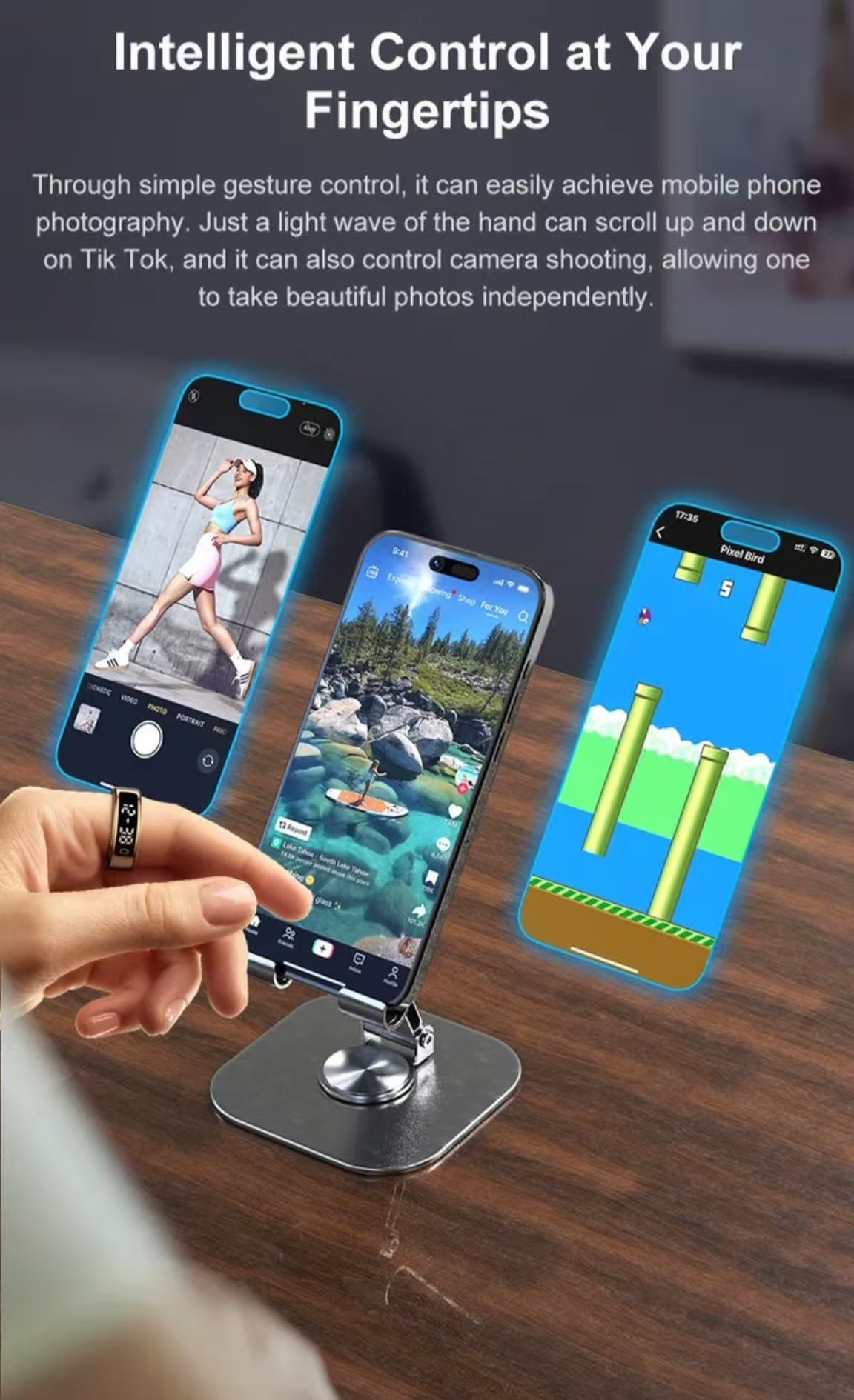 R11C Smart Ring: with Display Screen, Heart Rate, Blood Oxygen & Sleep Monitoring, Step and Calorie Tracking, Touch Control for Sports.