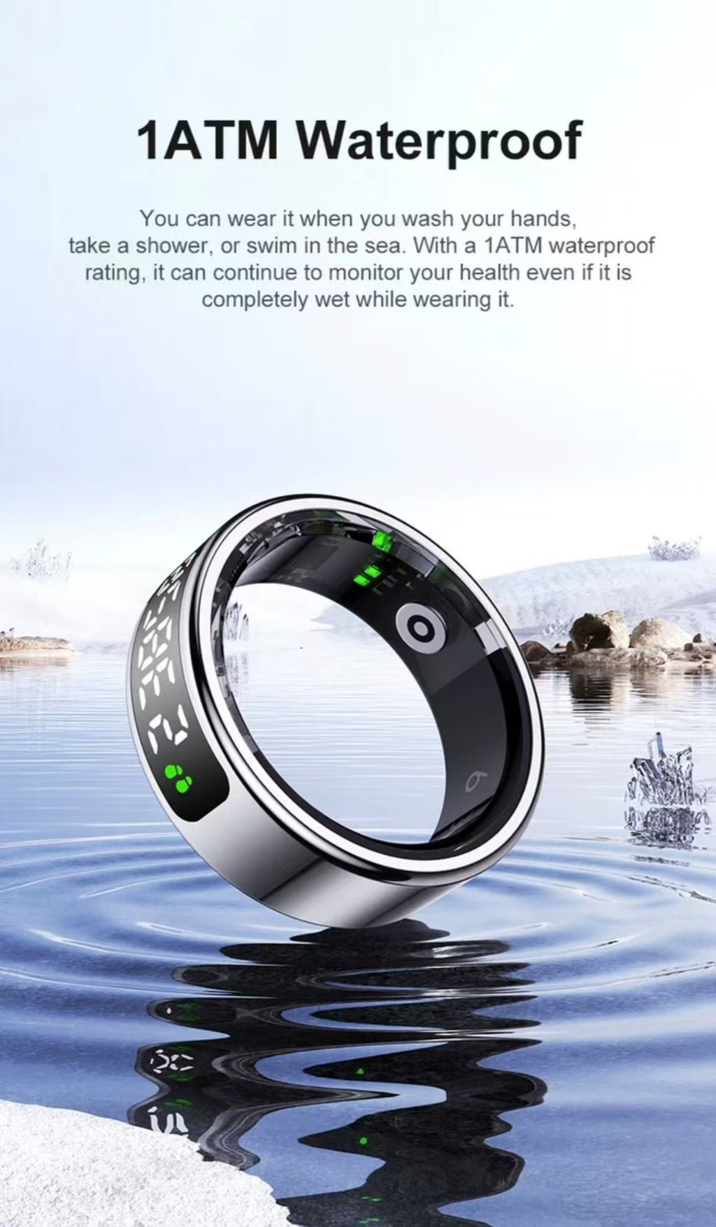 R11C Smart Ring: with Display Screen, Heart Rate, Blood Oxygen & Sleep Monitoring, Step and Calorie Tracking, Touch Control for Sports.