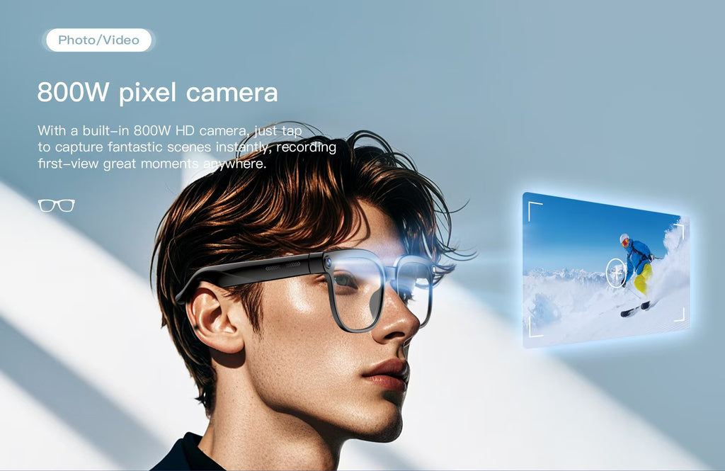 Smart Glasses with 8MP Photo/Video, Real-Time Translation, Bluetooth Calling & AI Assistant.