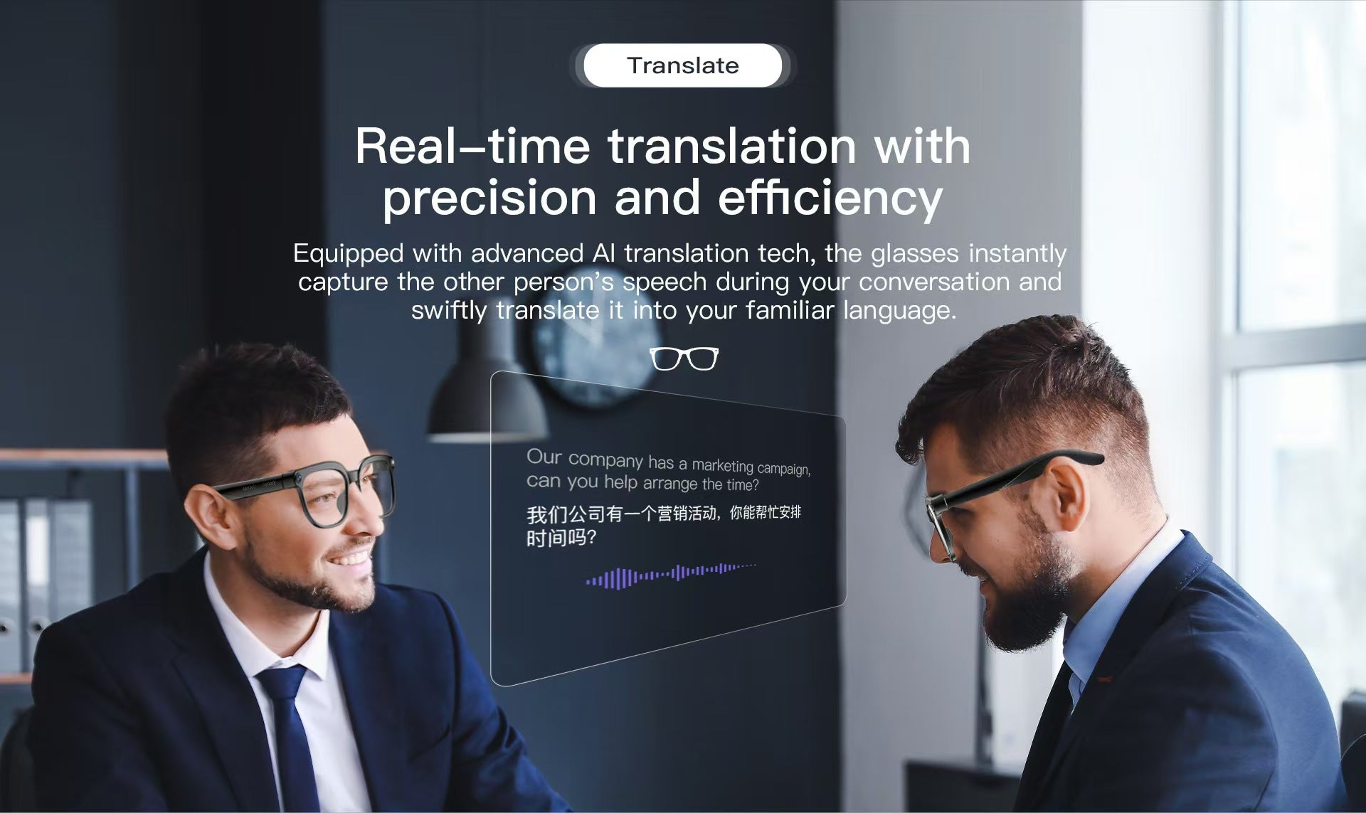 Smart Glasses with 8MP Photo/Video, Real-Time Translation, Bluetooth Calling & AI Assistant.