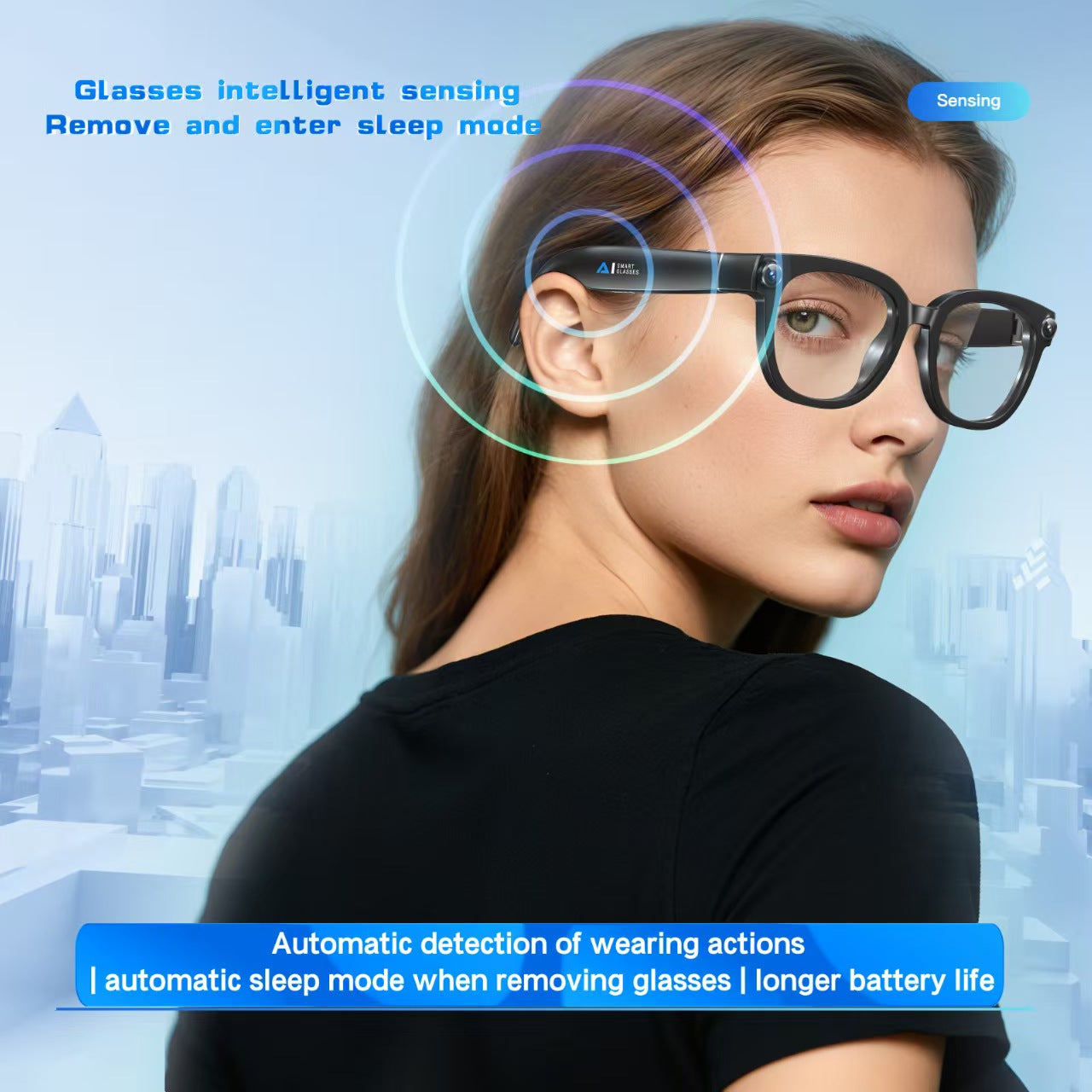 AI Translation Smart Glasses with 13MP Photochromic Lenses, Real-Time Translation, Image Stabilization for Photo/Video, Call Noise Cancellation & AI Assistant.