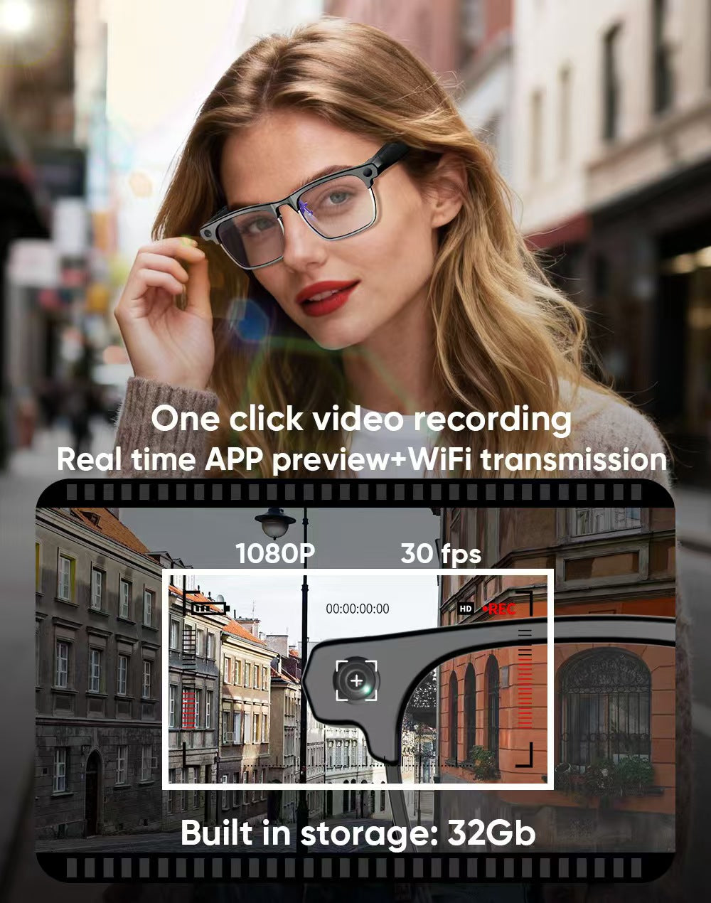 AI Smart Glasses G1, New Semi-Rimless Business Style with 8MP HD Photo/Video, Real-Time Translation & Smart Bluetooth.