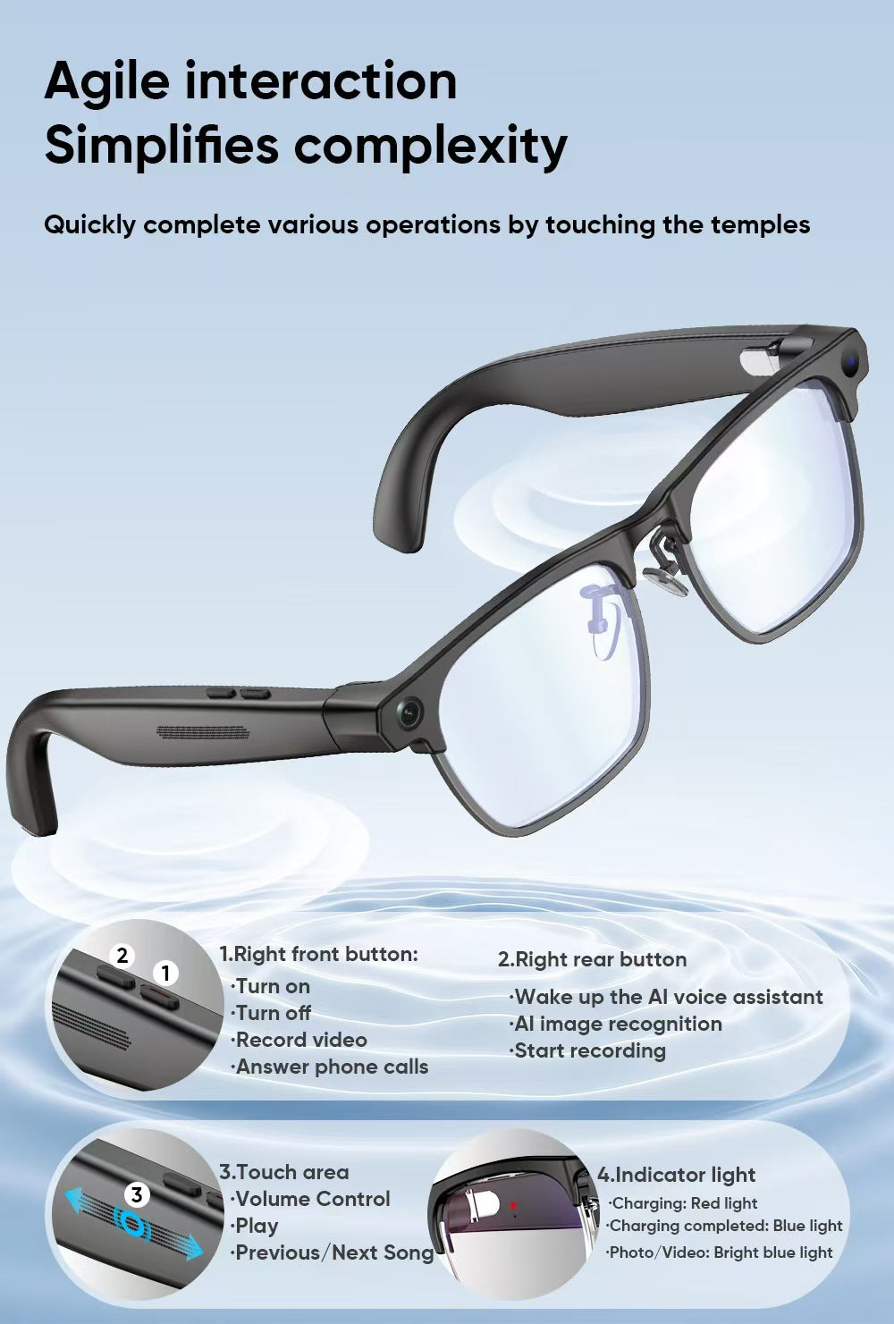 AI Smart Glasses G1, New Semi-Rimless Business Style with 8MP HD Photo/Video, Real-Time Translation & Smart Bluetooth.