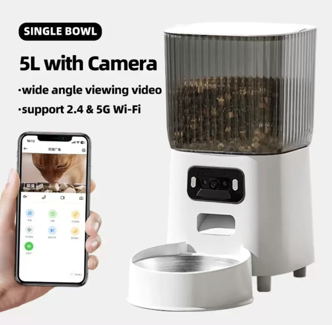 Smart Pet Feeder with Camera, Automatic for Cats