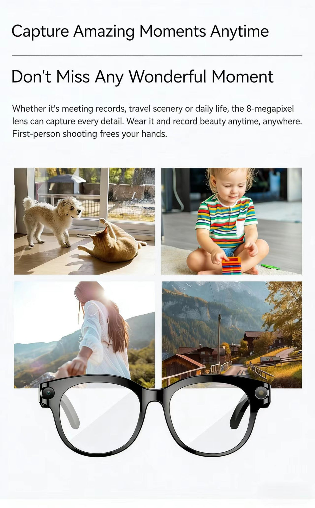 AI Smart Glasses 8MP Multifunctional HD Photo Capture Video Recording Object Recognition Call Function with Data Transmission, Model M89.