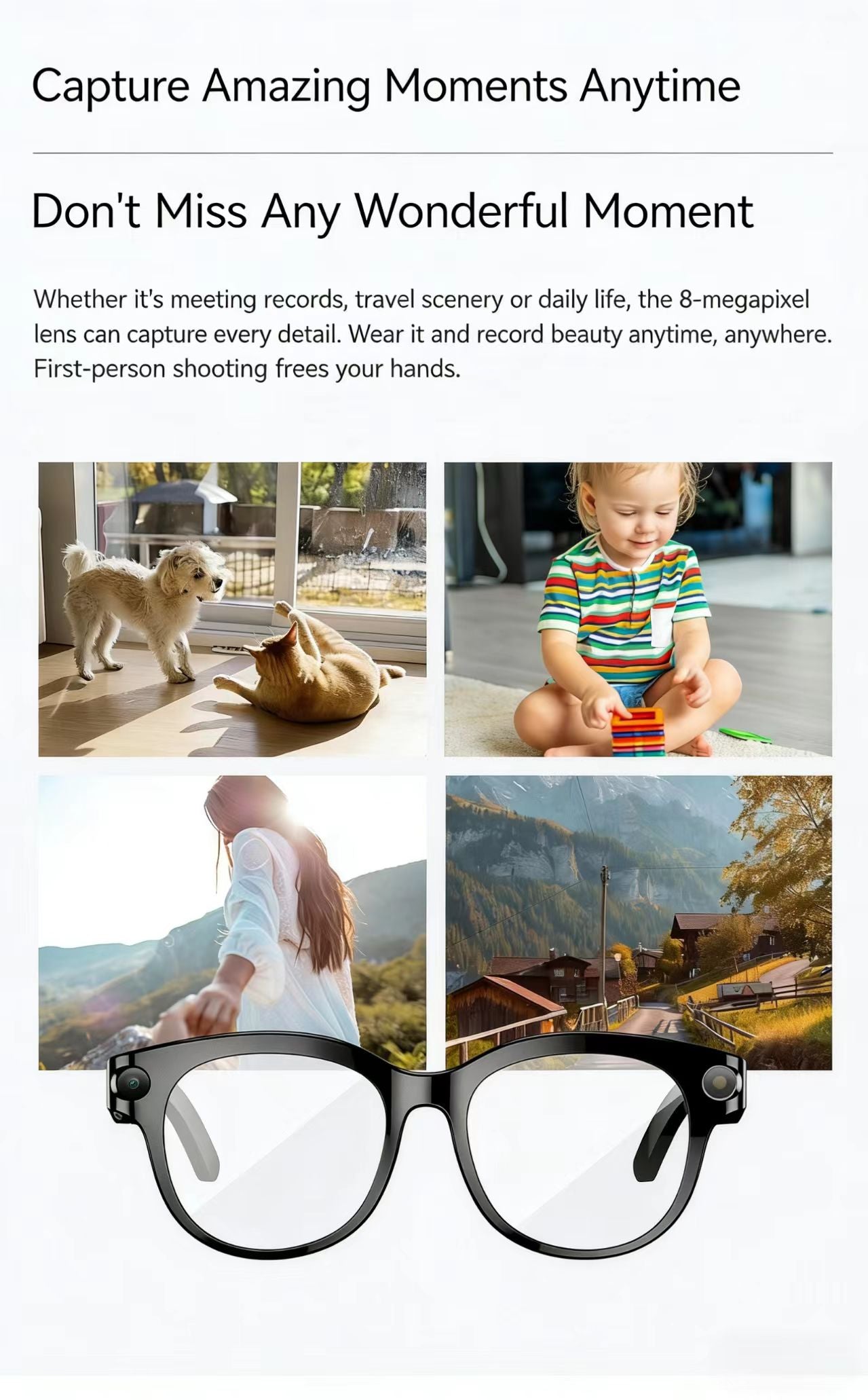AI Smart Glasses 8MP Multifunctional HD Photo Capture Video Recording Object Recognition Call Function with Data Transmission, Model M89.