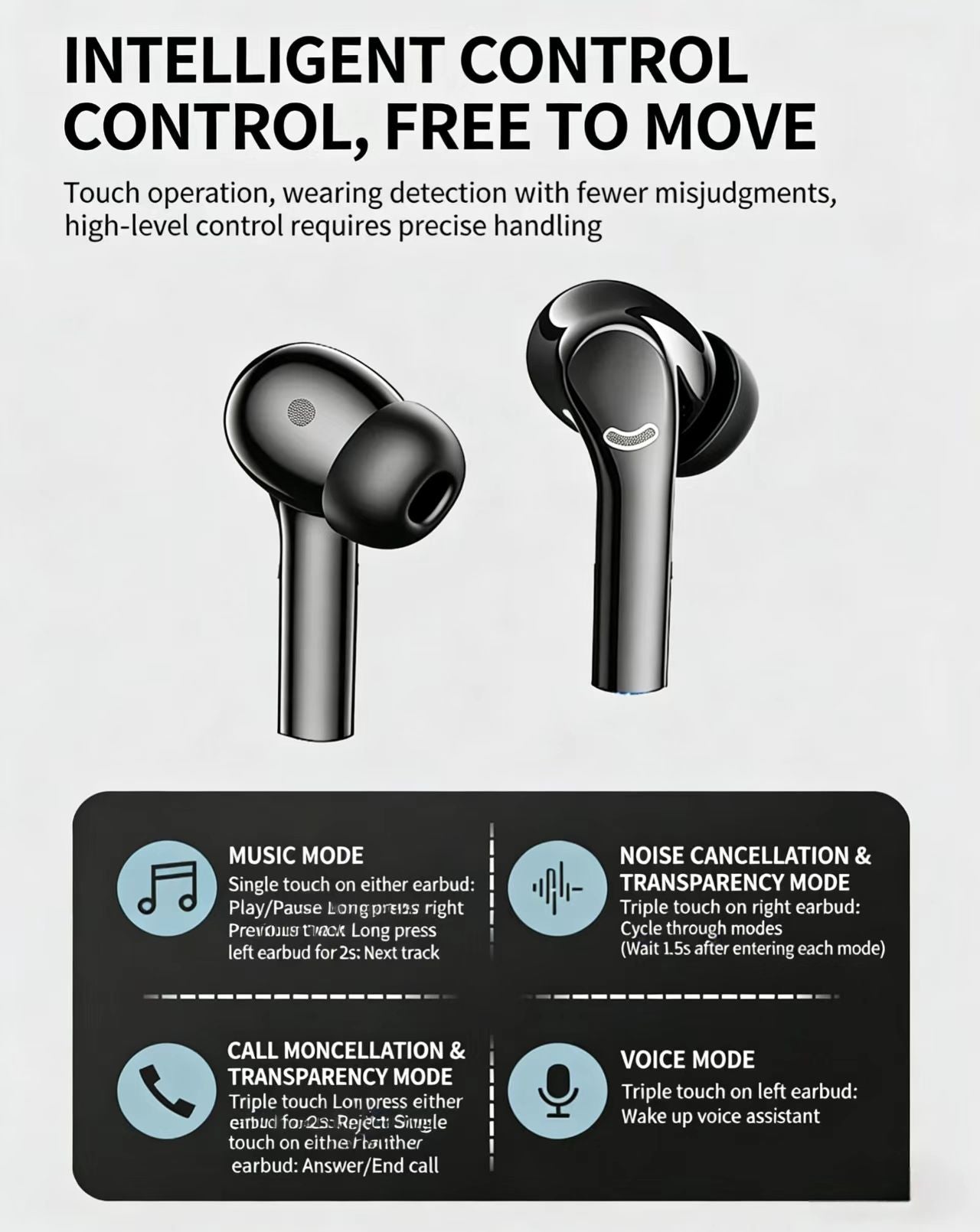 AI Smart Translation Bluetooth Earphones: Active Noise Cancellation (ANC), Supports Multilingual Real-Time Interpretation.
