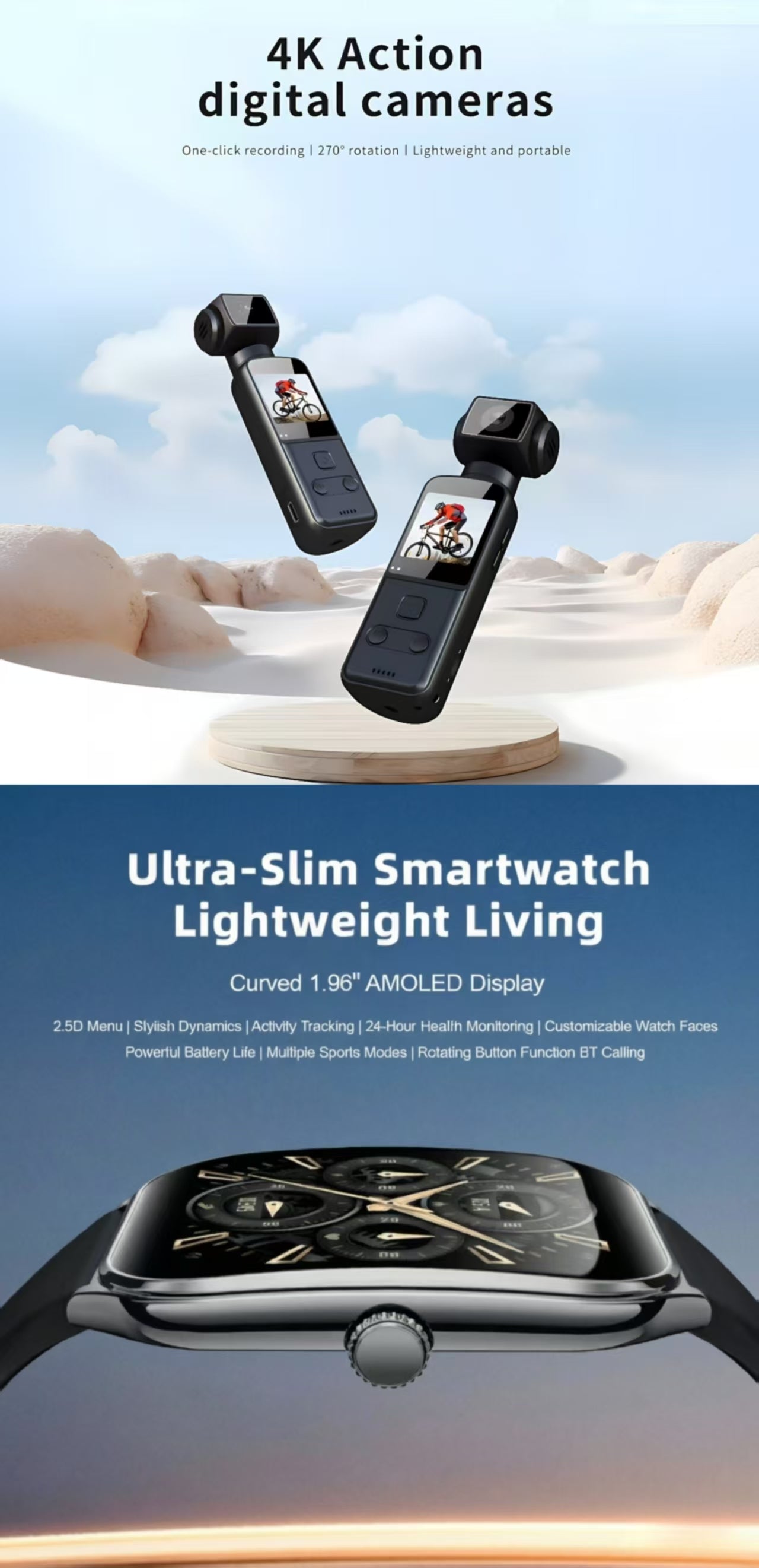 MT61 Smart Watch& 4K Ultra HD Anti-Shake Pocket Camera