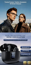 🕶️ i-Rimless Business Smart Glasses &LED Digital Display Dual-Mic ENC TWS Bluetooth Earbuds