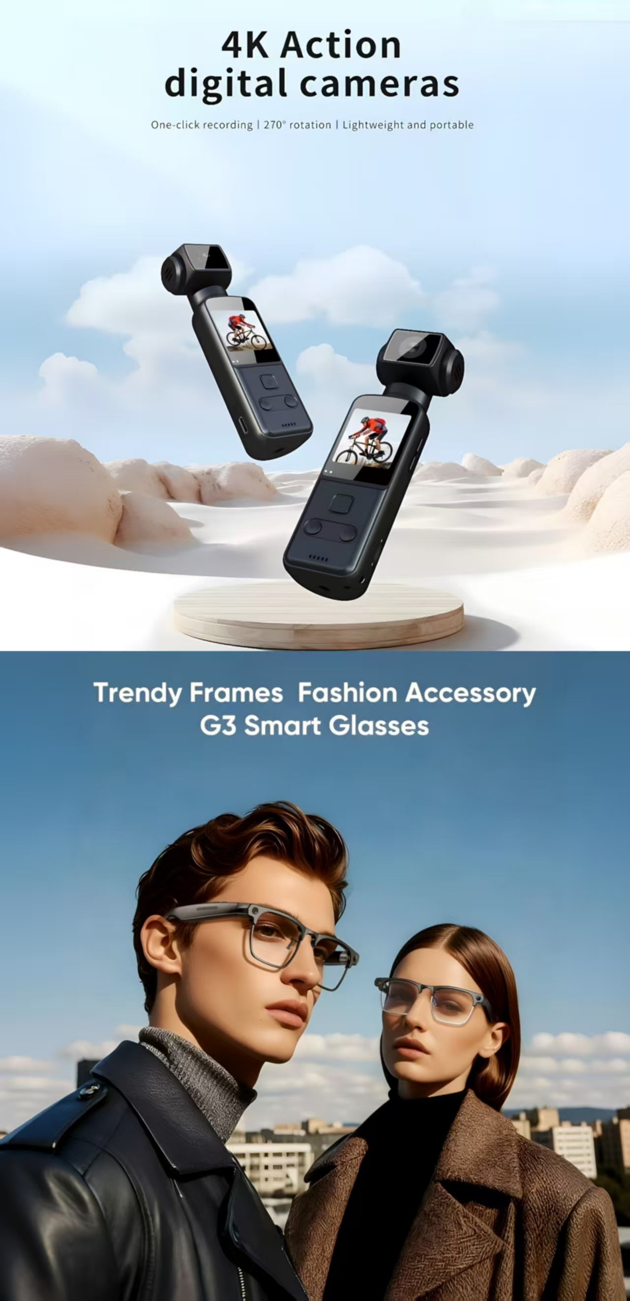 🕶️ i-Rimless Business Smart Glasses& 4K Ultra HD Anti-Shake Pocket Camera
