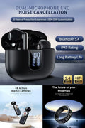 4K Ultra HD Anti-Shake Pocket Camera，R11 Sports Ring & LED Digital Display Dual-Mic ENC TWS Bluetooth Earbuds