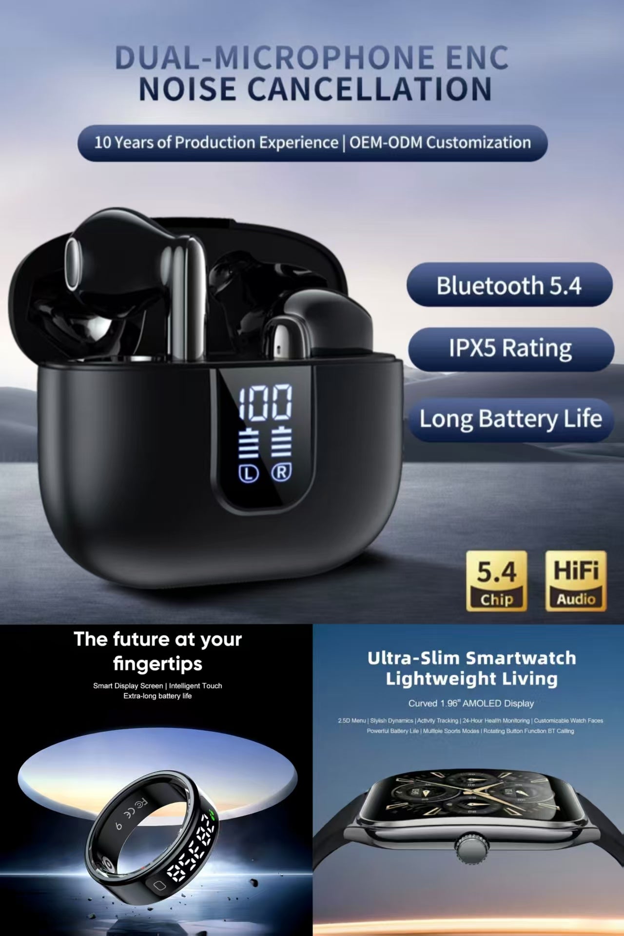 MT61 Smart Watch, R11 Sports Ring & LED Digital Display Dual-Mic ENC TWS Bluetooth Earbuds