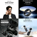 4-in-1 Smart Outdoor & Lifestyle Bundle: Smart Glasses + Smart Ring + IPX7 Waterproof Earbuds + 4K Action Camera (Future at Your Fingertips)